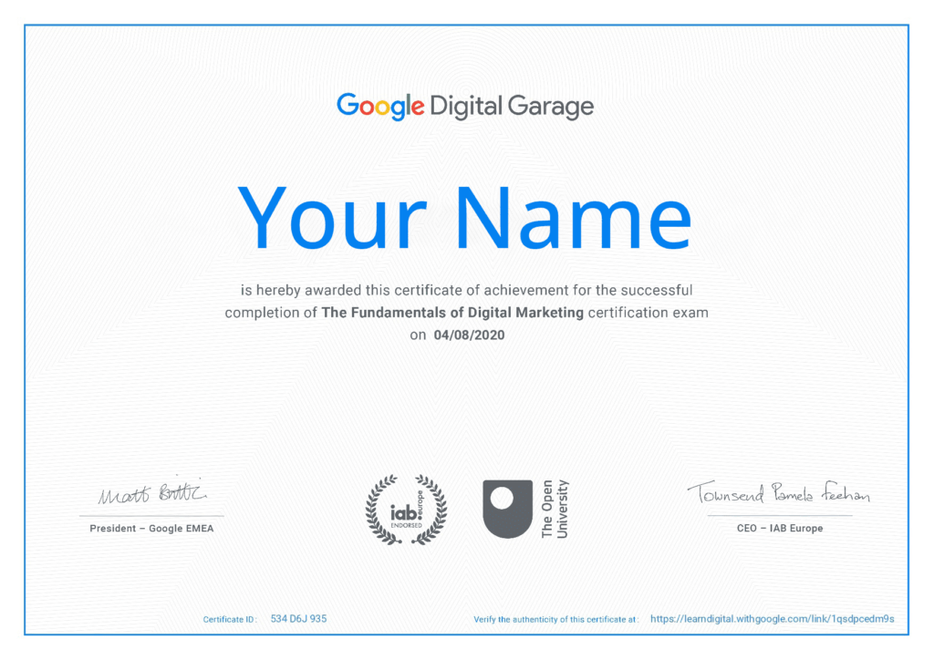 Digital Marketing Course Certificate by Google