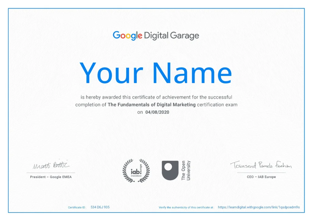 Digital Marketing Course Certificate by Google