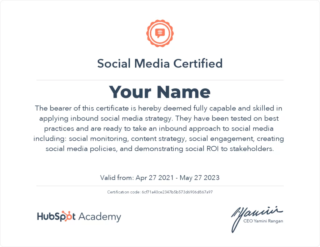 Digital Marketing Course Certificate by Hubspot