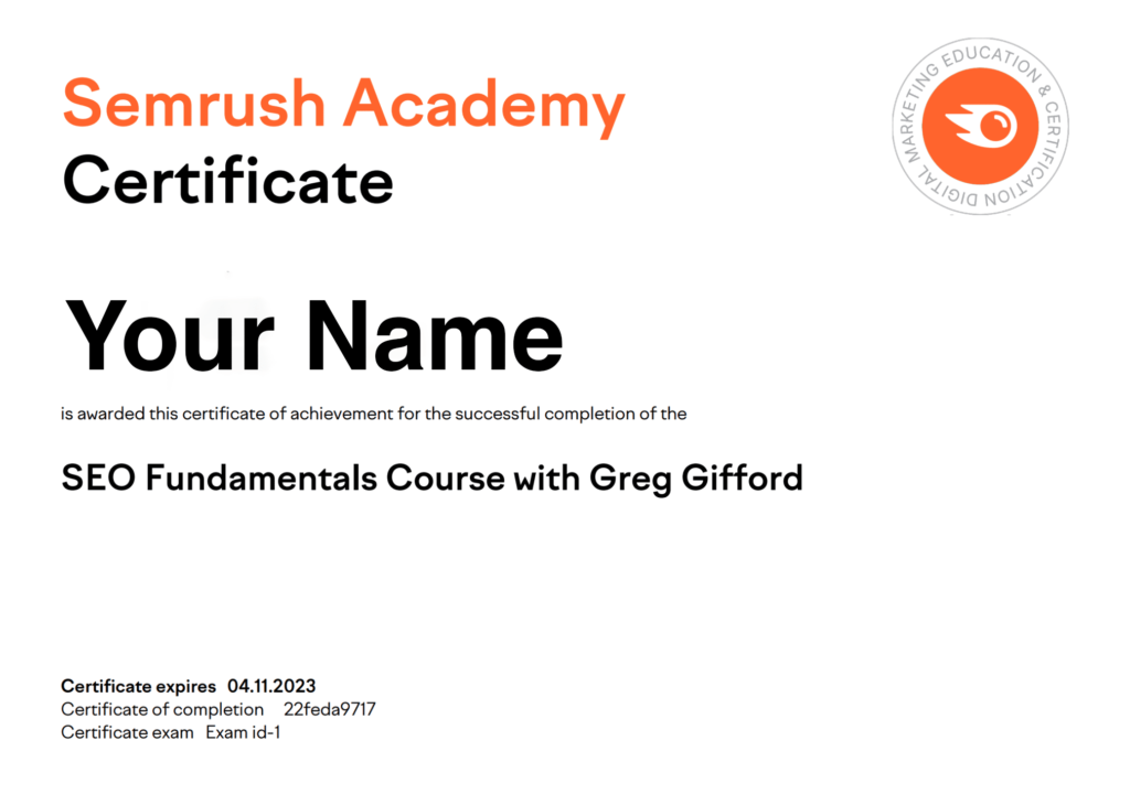 Digital Marketing Course Certificate by Semrush